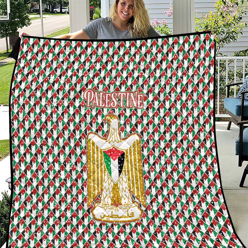 Palestine Christmas Quilt with Red-Green Pattern, Golden Eagle Emblem, and Jesus Holding Flag Motif - Wonder Print Shop