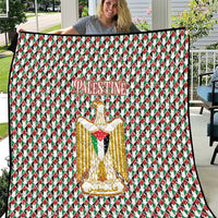 Palestine Christmas Quilt with Red-Green Pattern, Golden Eagle Emblem, and Jesus Holding Flag Motif - Wonder Print Shop