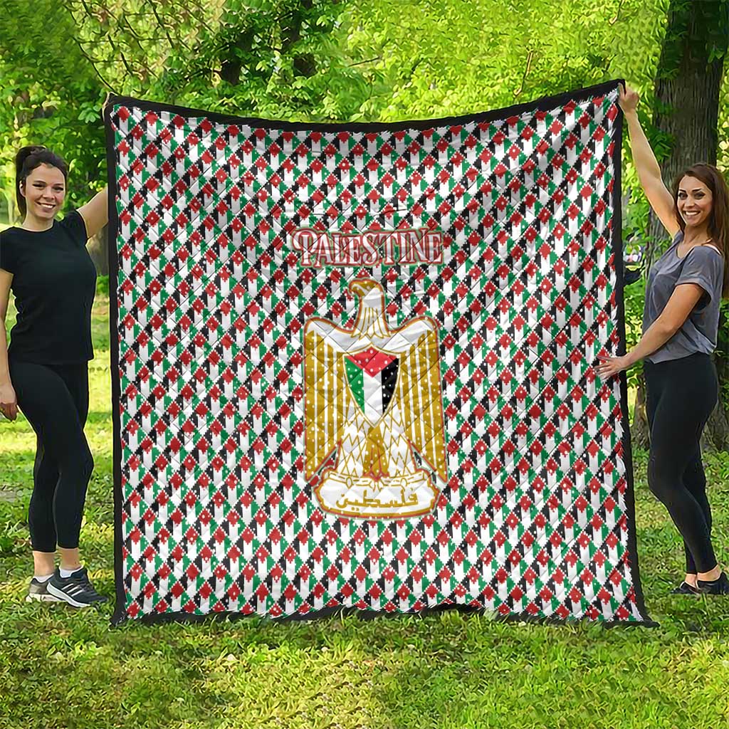 Palestine Christmas Quilt with Red-Green Pattern, Golden Eagle Emblem, and Jesus Holding Flag Motif - Wonder Print Shop
