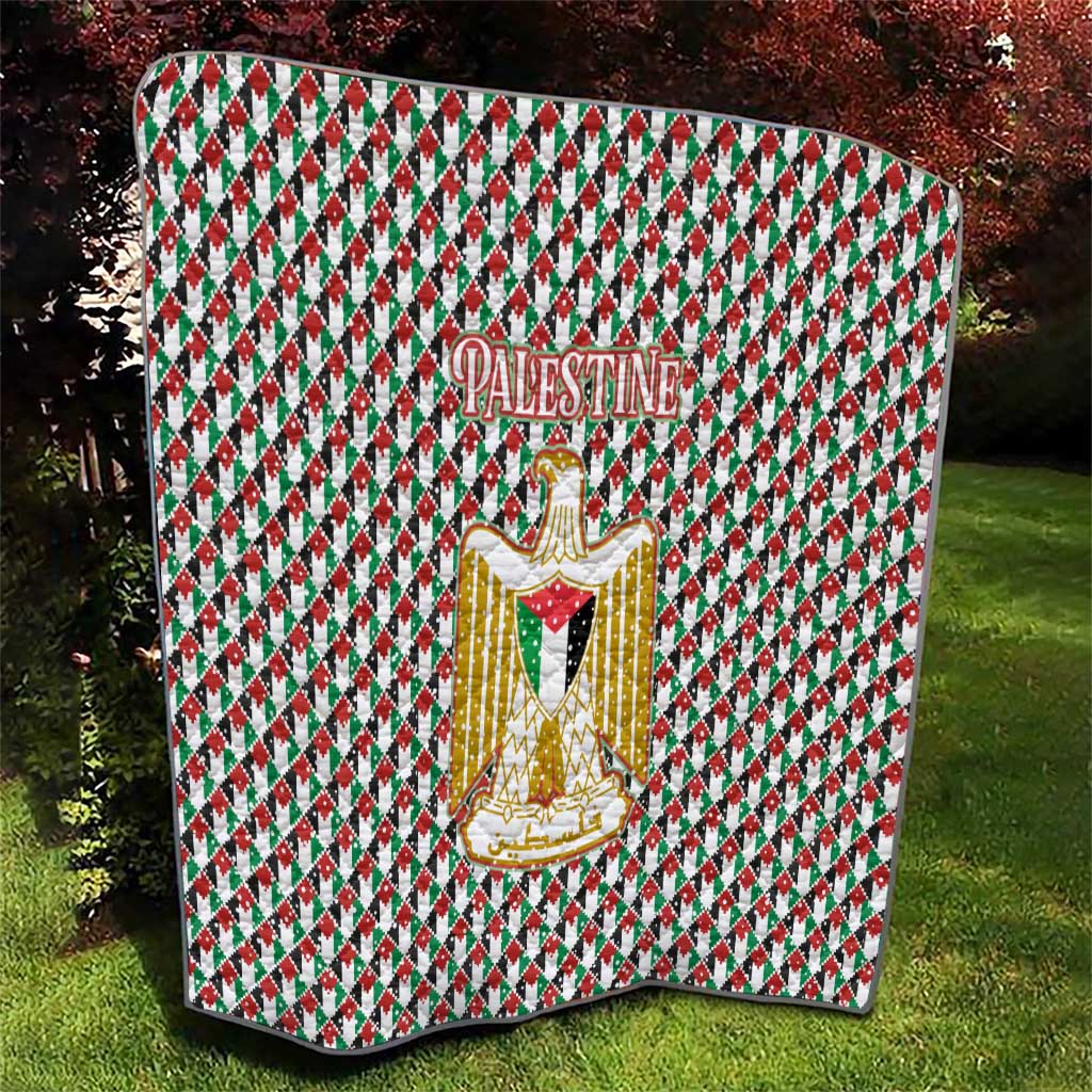 Palestine Christmas Quilt with Red-Green Pattern, Golden Eagle Emblem, and Jesus Holding Flag Motif - Wonder Print Shop