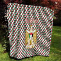 Palestine Christmas Quilt with Red-Green Pattern, Golden Eagle Emblem, and Jesus Holding Flag Motif - Wonder Print Shop
