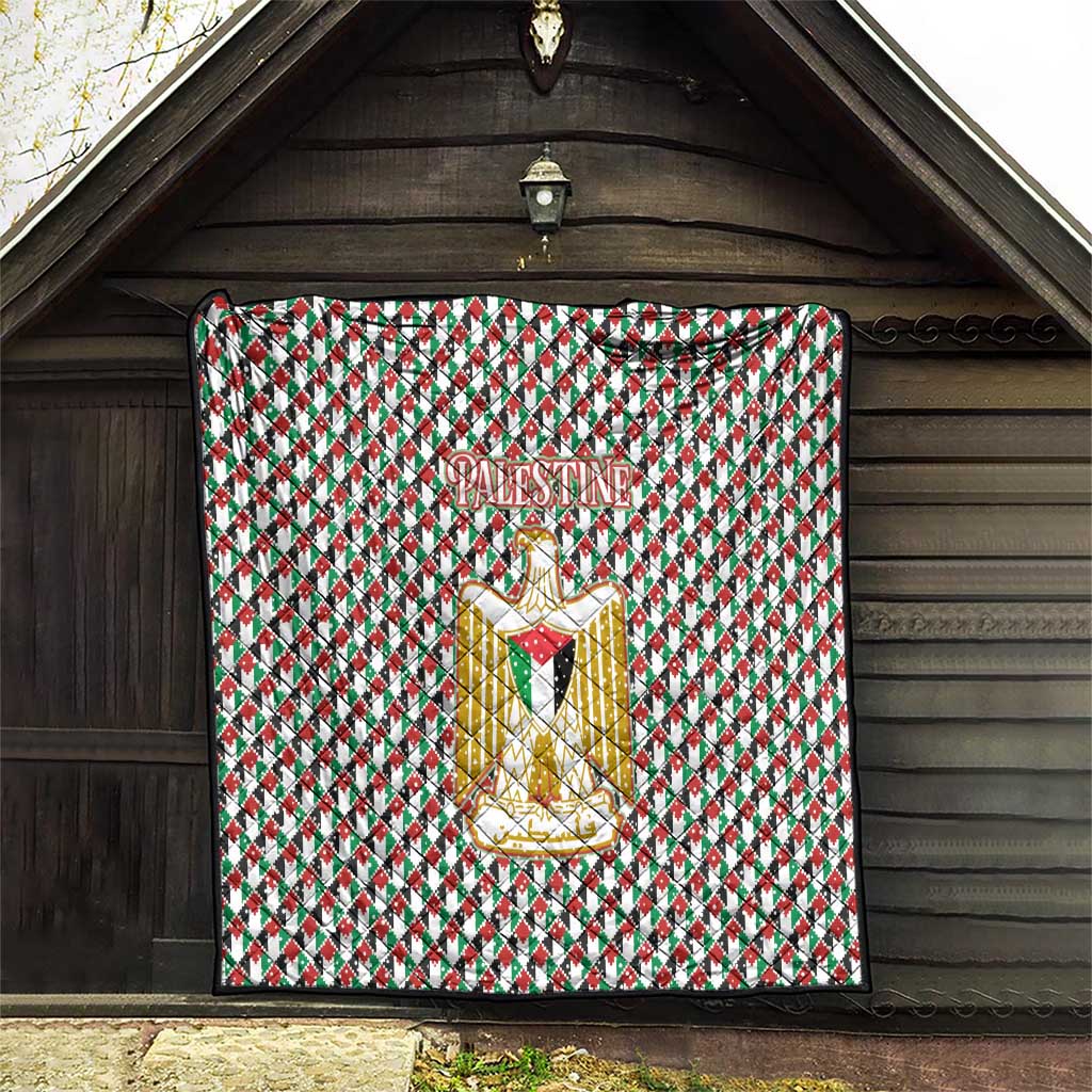 Palestine Christmas Quilt with Red-Green Pattern, Golden Eagle Emblem, and Jesus Holding Flag Motif - Wonder Print Shop