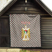 Palestine Christmas Quilt with Red-Green Pattern, Golden Eagle Emblem, and Jesus Holding Flag Motif - Wonder Print Shop
