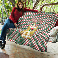 Palestine Christmas Quilt with Red-Green Pattern, Golden Eagle Emblem, and Jesus Holding Flag Motif - Wonder Print Shop