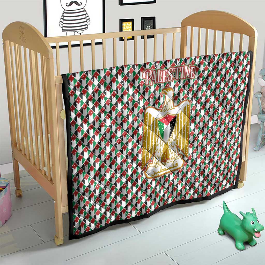 Palestine Christmas Quilt with Red-Green Pattern, Golden Eagle Emblem, and Jesus Holding Flag Motif - Wonder Print Shop