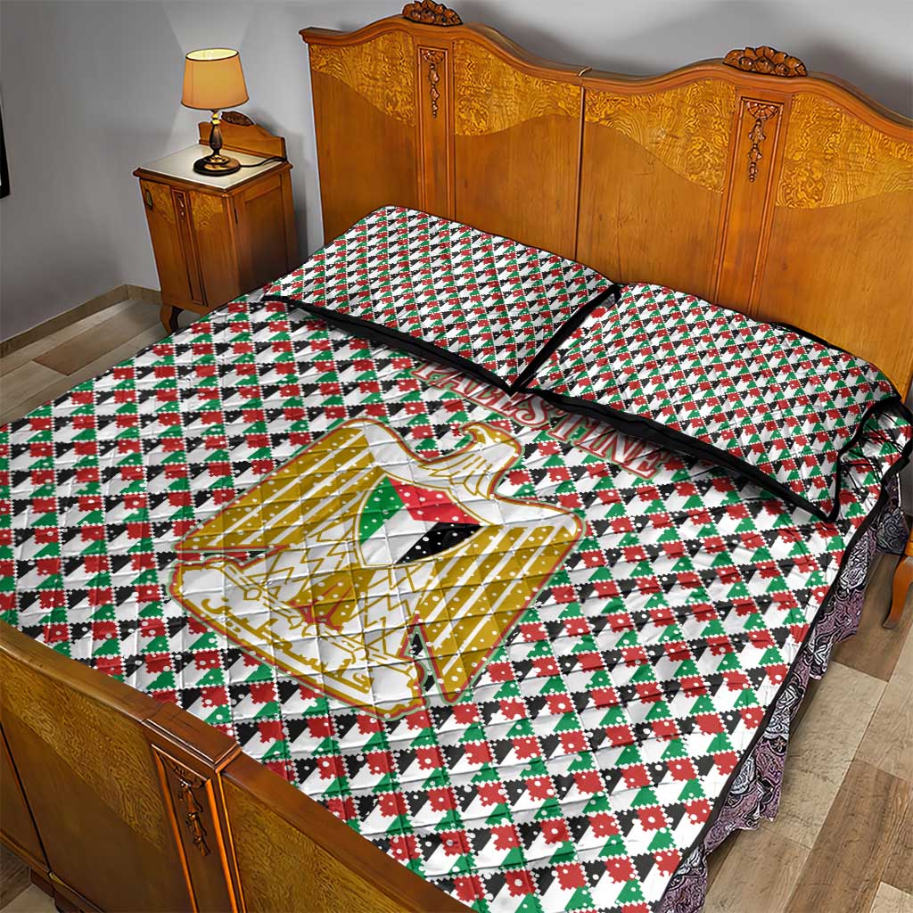 Palestine Christmas Quilt Bed Set with Red-Green Pattern, Golden Eagle Emblem, and Jesus Holding Flag Motif - Wonder Print Shop