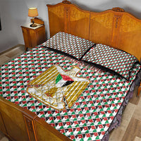 Palestine Christmas Quilt Bed Set with Red-Green Pattern, Golden Eagle Emblem, and Jesus Holding Flag Motif - Wonder Print Shop