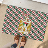 Palestine Christmas Rubber Doormat with Red-Green Pattern, Golden Eagle Emblem, and Jesus Holding Flag Motif - Wonder Print Shop