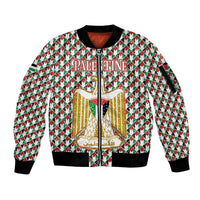 Palestine Christmas Sleeve Zip Bomber Jacket with Red-Green Pattern, Golden Eagle Emblem, and Jesus Holding Flag Motif - Wonder Print Shop