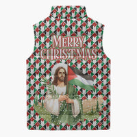 Palestine Christmas Sleeveless Puffer Jacket with Red-Green Pattern, Golden Eagle Emblem, and Jesus Holding Flag Motif - Wonder Print Shop