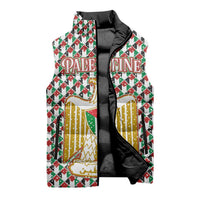 Palestine Christmas Sleeveless Puffer Jacket with Red-Green Pattern, Golden Eagle Emblem, and Jesus Holding Flag Motif - Wonder Print Shop