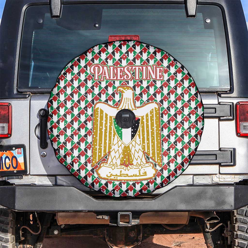 Palestine Christmas Spare Tire Cover with Red-Green Pattern, Golden Eagle Emblem, and Jesus Holding Flag Motif - Wonder Print Shop