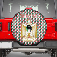 Palestine Christmas Spare Tire Cover with Red-Green Pattern, Golden Eagle Emblem, and Jesus Holding Flag Motif - Wonder Print Shop