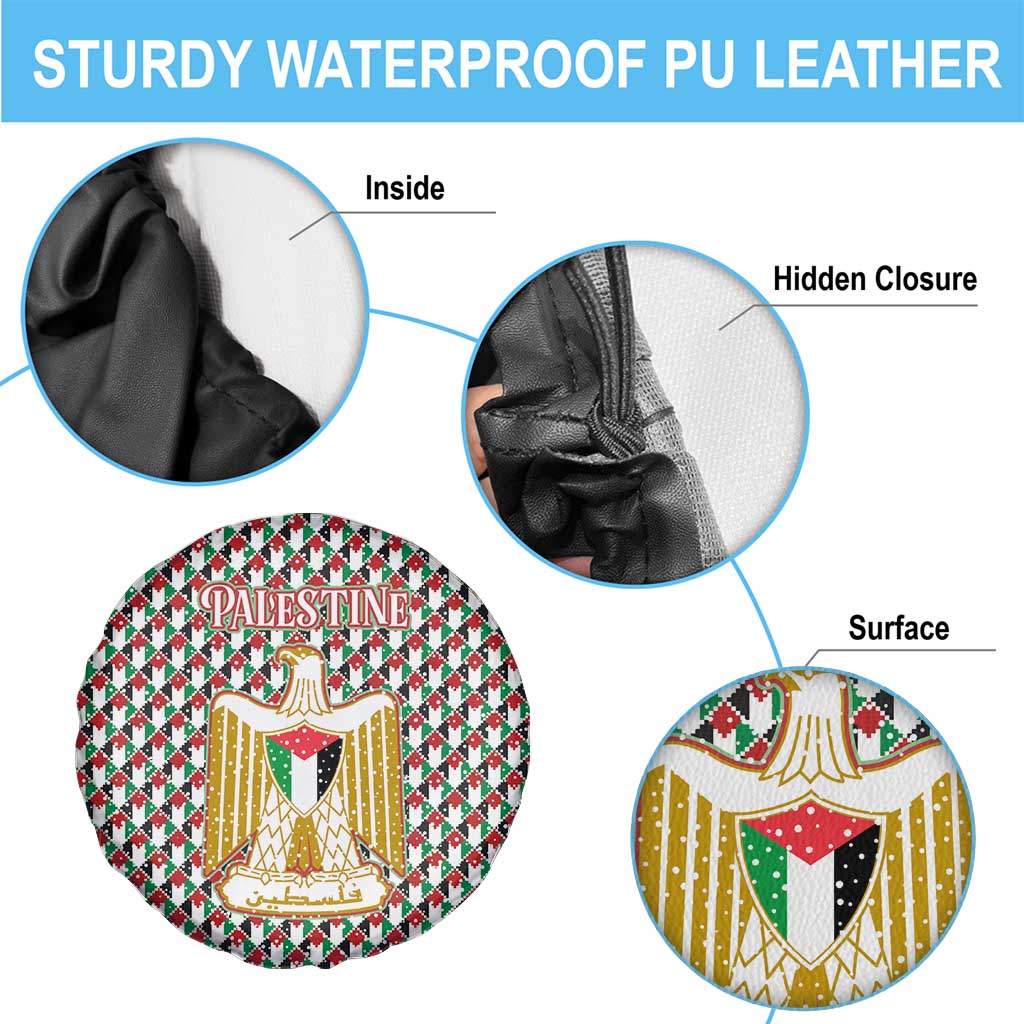 Palestine Christmas Spare Tire Cover with Red-Green Pattern, Golden Eagle Emblem, and Jesus Holding Flag Motif - Wonder Print Shop