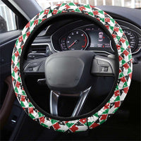 Palestine Christmas Steering Wheel Cover with Red-Green Pattern, Golden Eagle Emblem, and Jesus Holding Flag Motif - Wonder Print Shop