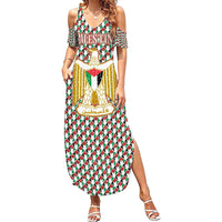 Palestine Christmas Summer Maxi Dress with Red-Green Pattern, Golden Eagle Emblem, and Jesus Holding Flag Motif - Wonder Print Shop