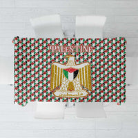 Palestine Christmas Tablecloth with Red-Green Pattern, Golden Eagle Emblem, and Jesus Holding Flag Motif - Wonder Print Shop