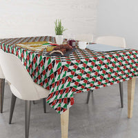 Palestine Christmas Tablecloth with Red-Green Pattern, Golden Eagle Emblem, and Jesus Holding Flag Motif - Wonder Print Shop