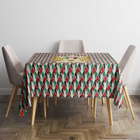 Palestine Christmas Tablecloth with Red-Green Pattern, Golden Eagle Emblem, and Jesus Holding Flag Motif - Wonder Print Shop