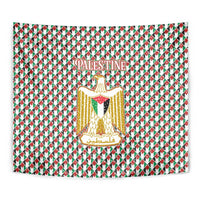 Palestine Christmas Tapestry with Red-Green Pattern, Golden Eagle Emblem, and Jesus Holding Flag Motif - Wonder Print Shop