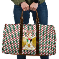 Palestine Christmas Travel Bag with Red-Green Pattern, Golden Eagle Emblem, and Jesus Holding Flag Motif - Wonder Print Shop