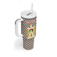 Palestine Christmas Tumbler With Handle with Red-Green Pattern, Golden Eagle Emblem, and Jesus Holding Flag Motif - Wonder Print Shop