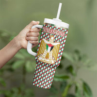 Palestine Christmas Tumbler With Handle with Red-Green Pattern, Golden Eagle Emblem, and Jesus Holding Flag Motif - Wonder Print Shop