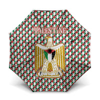 Palestine Christmas Umbrella with Red-Green Pattern, Golden Eagle Emblem, and Jesus Holding Flag Motif - Wonder Print Shop