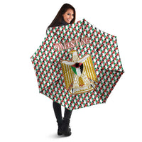 Palestine Christmas Umbrella with Red-Green Pattern, Golden Eagle Emblem, and Jesus Holding Flag Motif - Wonder Print Shop