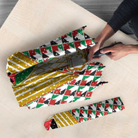 Palestine Christmas Umbrella with Red-Green Pattern, Golden Eagle Emblem, and Jesus Holding Flag Motif - Wonder Print Shop