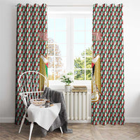 Palestine Christmas Window Curtain with Red-Green Pattern, Golden Eagle Emblem, and Jesus Holding Flag Motif - Wonder Print Shop