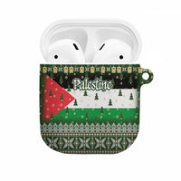 Palestine Christmas AirPods Case with Green-White Theme, Tree Ornaments, and Nativity Scene Motif - Wonder Print Shop