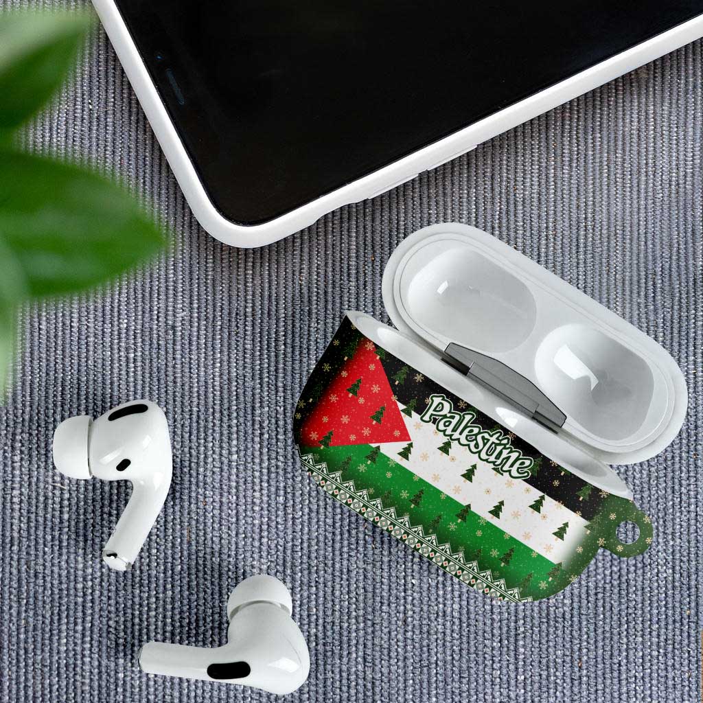Palestine Christmas AirPods Case with Green-White Theme, Tree Ornaments, and Nativity Scene Motif - Wonder Print Shop