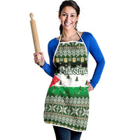 Palestine Christmas Apron with Green-White Theme, Tree Ornaments, and Nativity Scene Motif - Wonder Print Shop