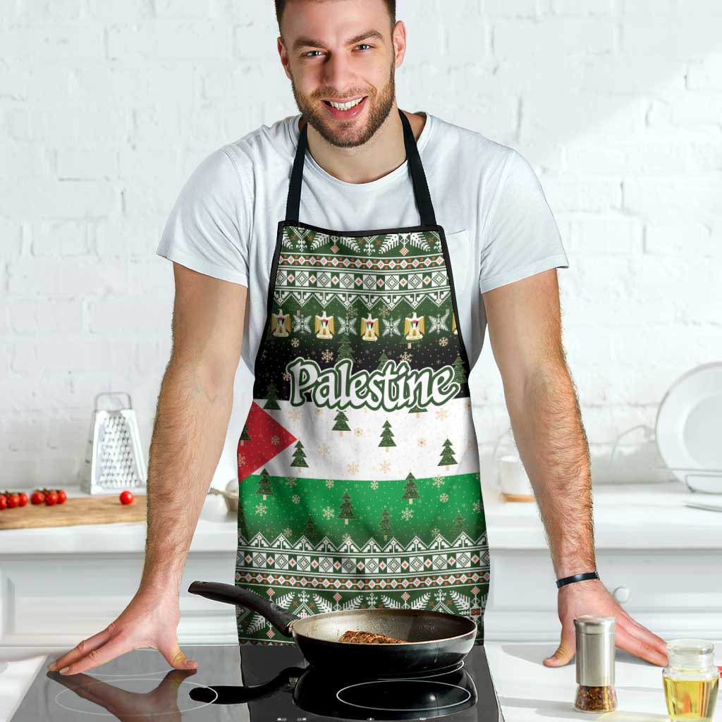 Palestine Christmas Apron with Green-White Theme, Tree Ornaments, and Nativity Scene Motif - Wonder Print Shop