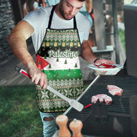 Palestine Christmas Apron with Green-White Theme, Tree Ornaments, and Nativity Scene Motif - Wonder Print Shop