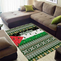 Palestine Christmas Area Rug with Green-White Theme, Tree Ornaments, and Nativity Scene Motif - Wonder Print Shop