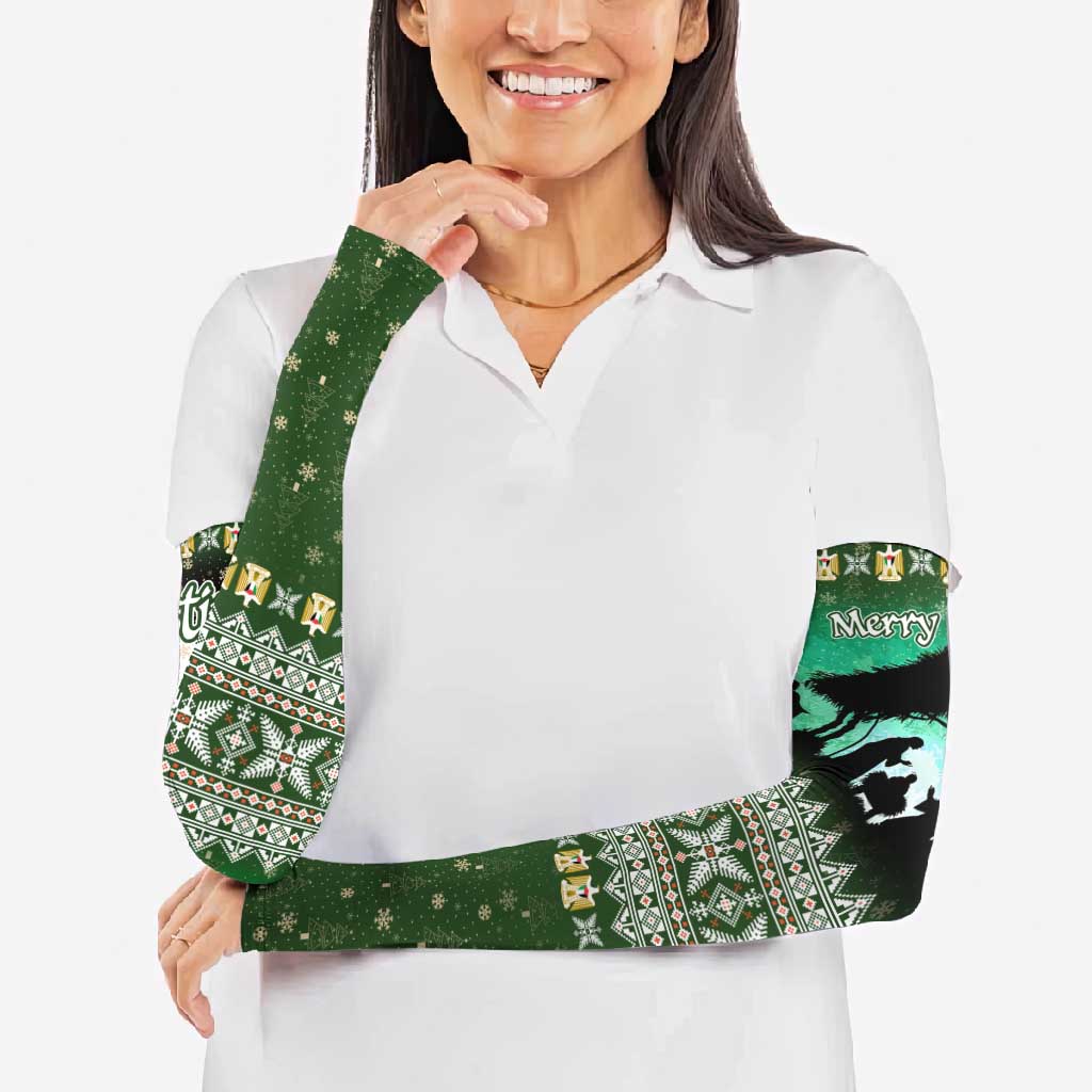 Palestine Christmas Arm Sleeves with Green-White Theme, Tree Ornaments, and Nativity Scene Motif - Wonder Print Shop