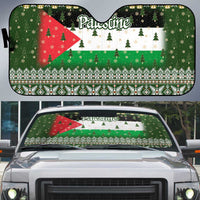 Palestine Christmas Auto Sun Shade with Green-White Theme, Tree Ornaments, and Nativity Scene Motif - Wonder Print Shop