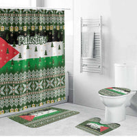 Palestine Christmas Bathroom Set with Green-White Theme, Tree Ornaments, and Nativity Scene Motif - Wonder Print Shop