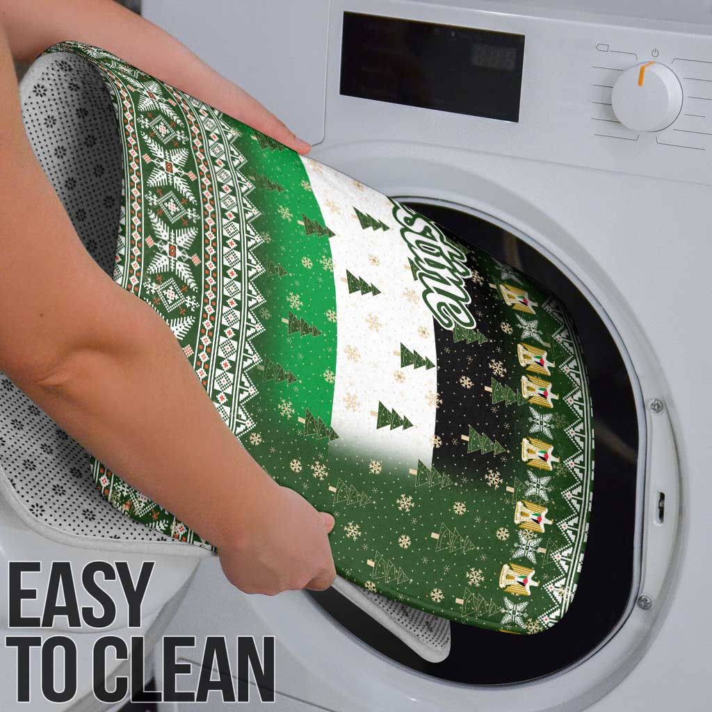 Palestine Christmas Bathroom Set with Green-White Theme, Tree Ornaments, and Nativity Scene Motif - Wonder Print Shop