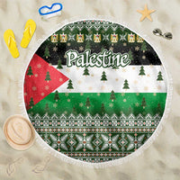 Palestine Christmas Beach Blanket with Green-White Theme, Tree Ornaments, and Nativity Scene Motif - Wonder Print Shop