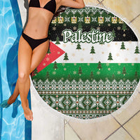 Palestine Christmas Beach Blanket with Green-White Theme, Tree Ornaments, and Nativity Scene Motif - Wonder Print Shop