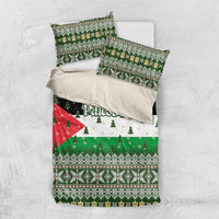 Palestine Christmas Bedding Set with Green-White Theme, Tree Ornaments, and Nativity Scene Motif - Wonder Print Shop