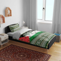Palestine Christmas Bedding Set with Green-White Theme, Tree Ornaments, and Nativity Scene Motif - Wonder Print Shop