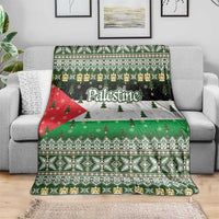 Palestine Christmas Blanket with Green-White Theme, Tree Ornaments, and Nativity Scene Motif - Wonder Print Shop