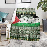 Palestine Christmas Blanket with Green-White Theme, Tree Ornaments, and Nativity Scene Motif - Wonder Print Shop