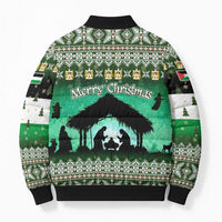 Palestine Christmas Bomber Puffer Jacket with Green-White Theme, Tree Ornaments, and Nativity Scene Motif - Wonder Print Shop