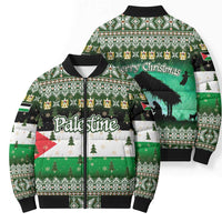 Palestine Christmas Bomber Puffer Jacket with Green-White Theme, Tree Ornaments, and Nativity Scene Motif - Wonder Print Shop