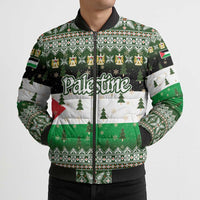 Palestine Christmas Bomber Puffer Jacket with Green-White Theme, Tree Ornaments, and Nativity Scene Motif - Wonder Print Shop